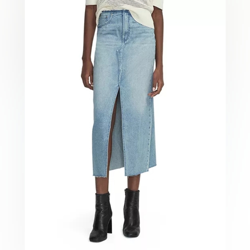 Rag & Bone Clara Denim Midi Skirt with Front Slit In Erin